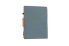 Back view of closed Garzini Metal Wallet in blue leather, with push button.