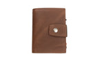 Closed Garzini Metal Wallet in brushed brown leather with push button, minimalist design