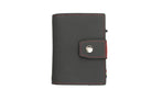 Closed Front Garzini Metal Wallet in carbon red leather with push button, minimalist design
