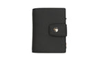 Closed Front Garzini Metal Wallet in carbon black leather with push button, minimalist design
